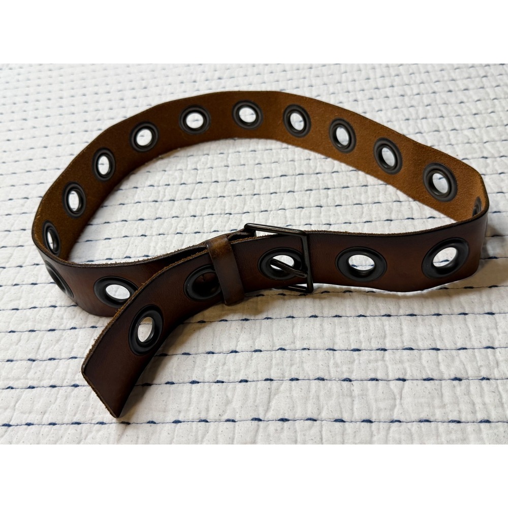 Brown Leather Grommet Belt Medium Punk Rock Distressed Eyelet Industrial 41.5in